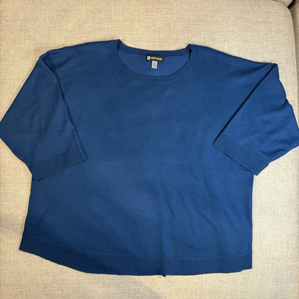 Cable & Gauge‎ Womens Plus 2X Teal Knit Sweater Top Short Sleeve